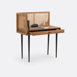Noya Vintage Desk with Rattan Panels - thumbnail 3