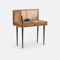 Noya Vintage Desk with Rattan Panels - thumbnail 1