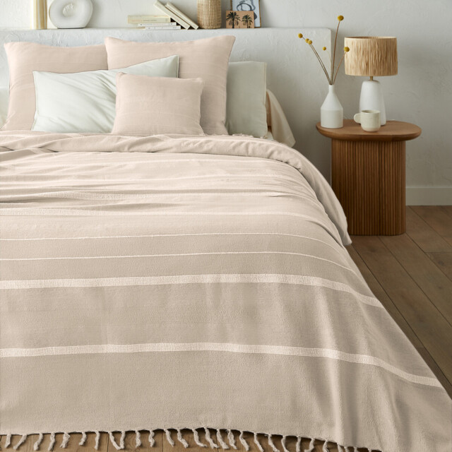 Nedo Fringed Striped 100% Cotton Bedspread - image 1