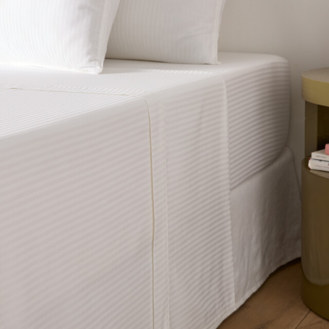Opale Striped Cotton Satin 350 Thread Count Flat Sheet - image 1