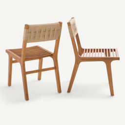 Set of 2 Louise Solid Teak/Woven Fibre Garden Chairs - thumbnail 3
