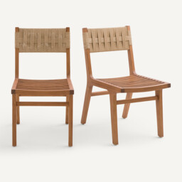 Set of 2 Louise Solid Teak/Woven Fibre Garden Chairs - thumbnail 1