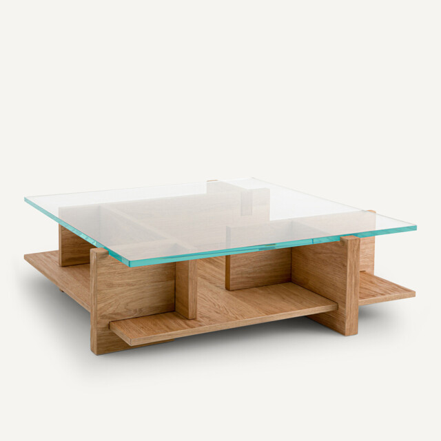 Laby Coffee Table in Sandblasted Oak Veneer with Tempered Glass - image 1