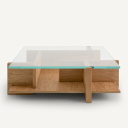 Laby Coffee Table in Sandblasted Oak Veneer with Tempered Glass - thumbnail 3
