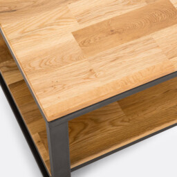 Hiba Solid Oak and Steel Metal Square Coffee Table - thumbnail 4
