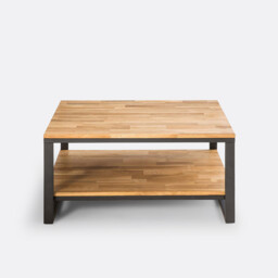 Hiba Solid Oak and Steel Metal Square Coffee Table - thumbnail 3