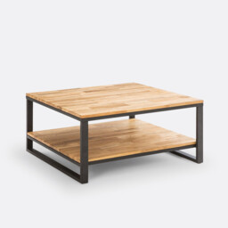 Hiba Solid Oak and Steel Metal Square Coffee Table - thumbnail 1