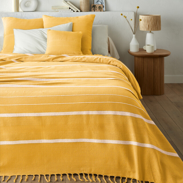 Nedo Fringed Striped 100% Cotton Bedspread - image 1