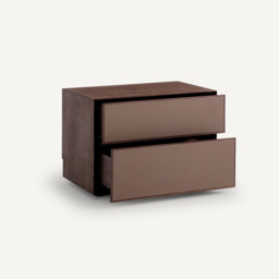 Mikube Low Cabinet with 2 Drawers and Walnut Veneer and Leather - thumbnail 4