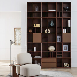 Mikube Low Cabinet with 2 Drawers and Walnut Veneer and Leather - thumbnail 2