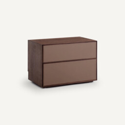 Mikube Low Cabinet with 2 Drawers and Walnut Veneer and Leather
