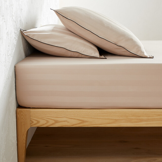 Victor Striped Washed Cotton Satin 300 Thread Count Fitted Sheet - image 1