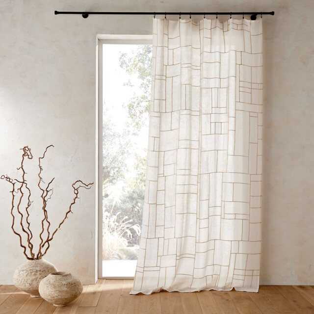 Oulya Embroidered Cotton & Linen Voile Curtain - image 1