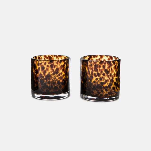 Set of 2 Fauvita Amber Glass Tealight Holders - image 1