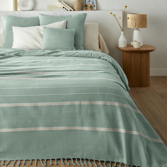Nedo Fringed Striped 100% Cotton Bedspread - image 1