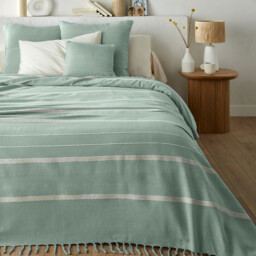 Nedo Fringed Striped 100% Cotton Bedspread - thumbnail 1