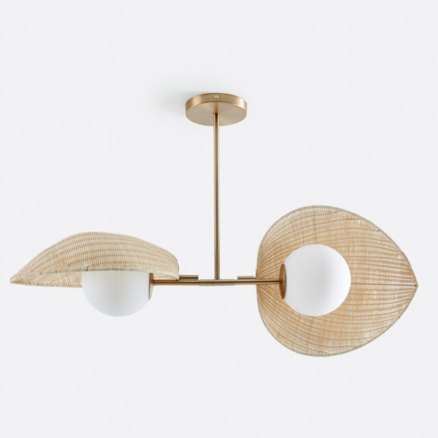Javana Double Opaline Ceiling Light in Rattan/brass - image 1
