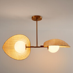 Javana Double Opaline Ceiling Light in Rattan/brass - thumbnail 3