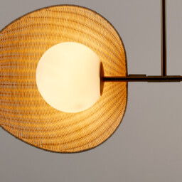 Javana Double Opaline Ceiling Light in Rattan/brass - thumbnail 4