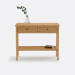 Gabin Solid Pine & Cane Double Level Console Table - thumbnail 3