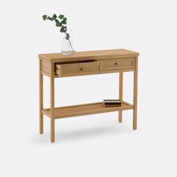 Gabin Solid Pine & Cane Double Level Console Table - thumbnail 4