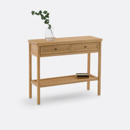 Gabin Solid Pine & Cane Double Level Console Table - thumbnail 1