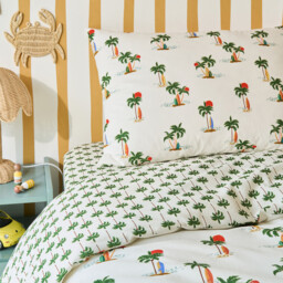 Tapahi Palm Tree Print 50% Recycled Cotton Child's Fitted Sheet with 25cm Flap - thumbnail 2