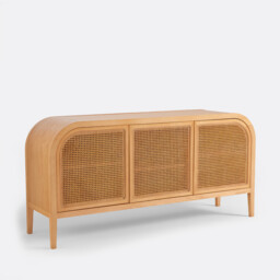 Madara Oak Veneer and Rattan Cane 3-Door Sideboard - thumbnail 1