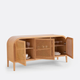 Madara Oak Veneer and Rattan Cane 3-Door Sideboard - thumbnail 4