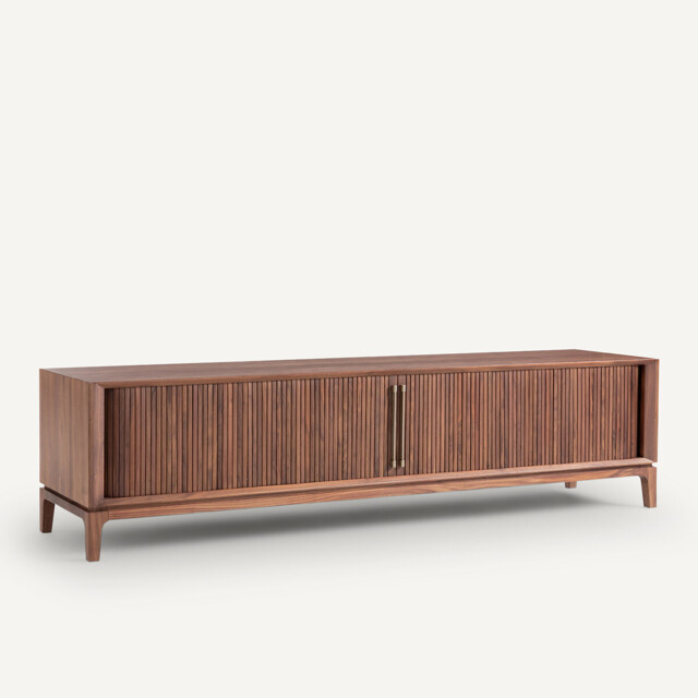 Liamca TV Stand in Walnut Veneer and Leather - image 1