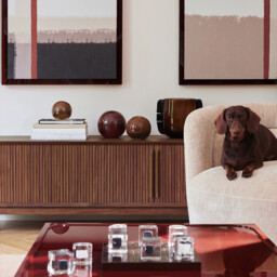 Liamca TV Stand in Walnut Veneer and Leather - thumbnail 2