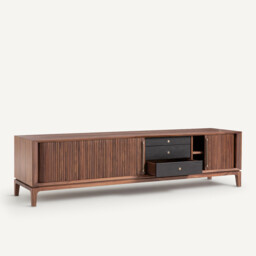 Liamca TV Stand in Walnut Veneer and Leather - thumbnail 4
