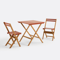 Dudena Acacia 2-Seater Folding Garden Set, Square Table and 2 Chairs