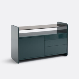 Ericson Lacquered Sideboard with Smoked Tempered Glass Top, 1 Door and 3 Drawers - thumbnail 1