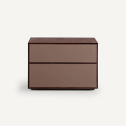 Mikube Low Cabinet with 2 Drawers and Walnut Veneer and Leather - thumbnail 3