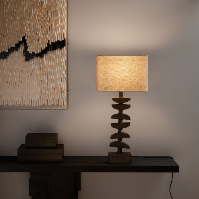 Odyha Sculptural Iron Lamp with Linen Shade - image 1