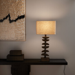 Odyha Sculptural Iron Lamp with Linen Shade - thumbnail 1