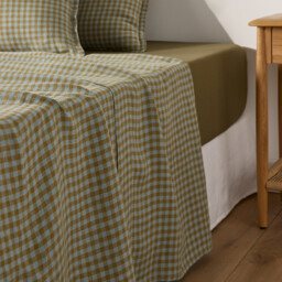 Acélie Olive/Opaline Washed Linen Flat Sheet - thumbnail 1