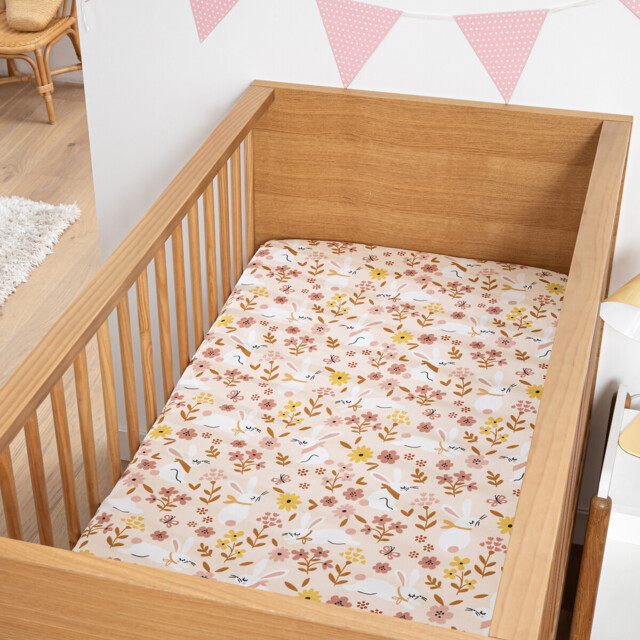 Baby's Floral Rabbit Fitted Sheet in Organic Cotton - image 1