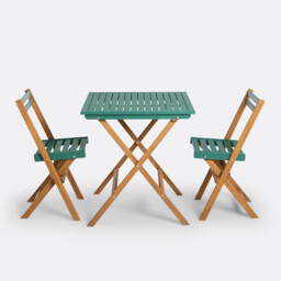 Dudena Acacia 2-Seater Folding Garden Set, Square Table and 2 Chairs - thumbnail 2