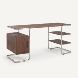 Emlyn Walnut Veneer Tubular Desk, Length 155cm - thumbnail 1