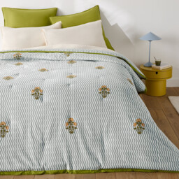 Jani Striped/Floral Embroidery Cotton Quilted Bedspread - thumbnail 1
