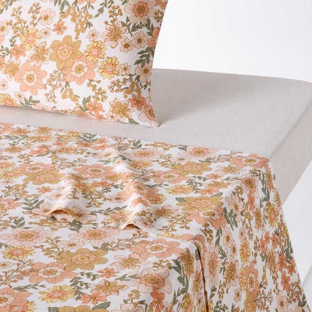Rosemary Floral Cotton & Washed Linen Flat Sheet
