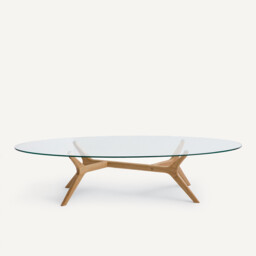 Maricielo Oval Coffee Table in Oak and Glass - thumbnail 3