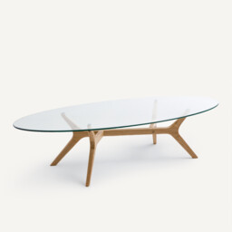 Maricielo Oval Coffee Table in Oak and Glass - thumbnail 1