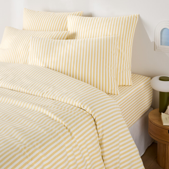 Soizic Yellow Striped Cotton Yarn-Dyed Duvet Cover - image 1