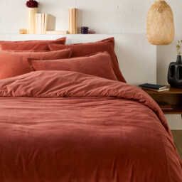 Noria Double-Sided Duvet Cover in Washed Cotton/Velvet - thumbnail 1