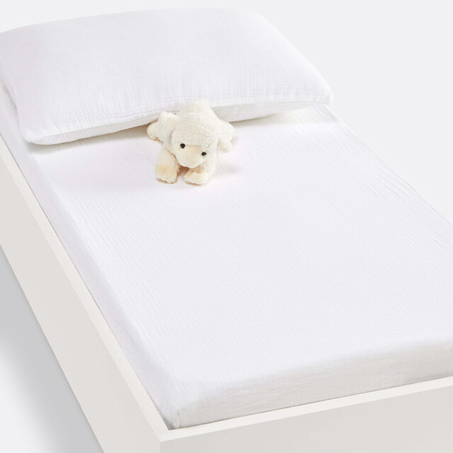 Fitted Sheet For Cot in Plain Cotton Muslin, Kumla - image 1