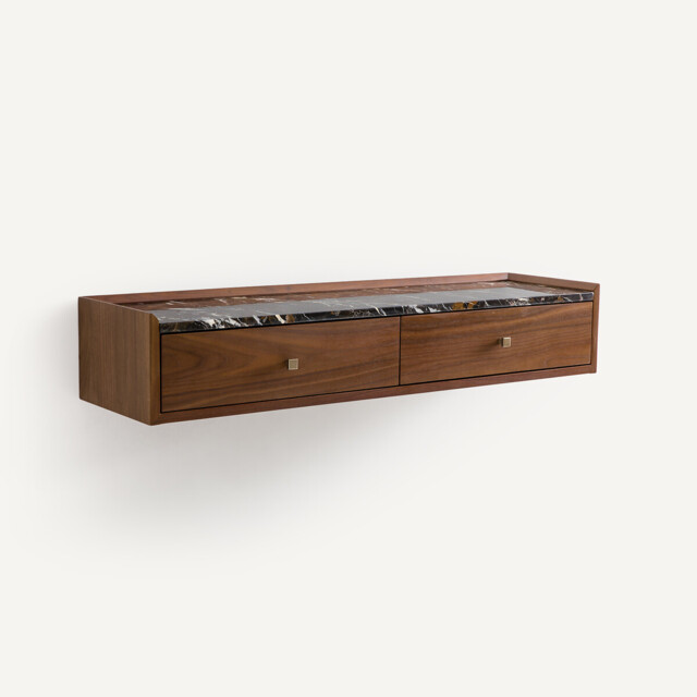 Noham Wall-Mounted Console Table in Walnut Veneer and Amber Marble - image 1