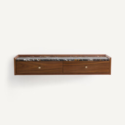 Noham Wall-Mounted Console Table in Walnut Veneer and Amber Marble - thumbnail 3
